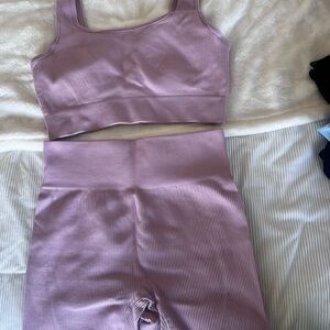 Women's Ribbed Bike Shorts Set - Dusty Pink